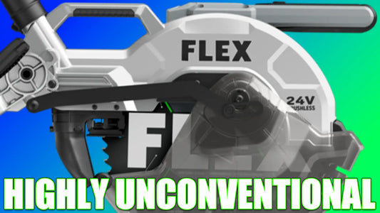 FLEX 12-inch miter saw with brushless motor showcases a highly unconventional design for maximum efficiency and cutting precision in woodworking projects