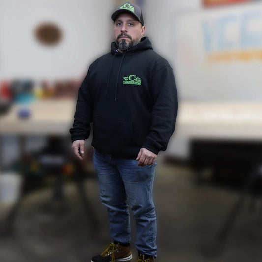 Black Hoodie with matching 2 tone hat  High Viz Green Embroidered VCG Construction Logo