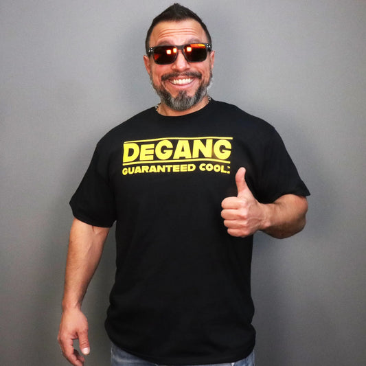 Distinctive Yellow Typography on DeGang VCG Construction Black Tee