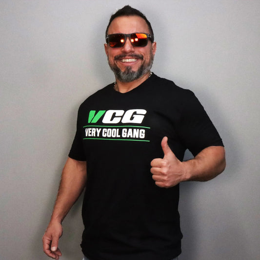 Indulge in comfort with our soft black T-shirt featuring the eye-catching VCG Very Cool Gang Big Ego Logo. The vivid green and white screen print adds a burst of color, making a bold statement and ensuring you stand out in style