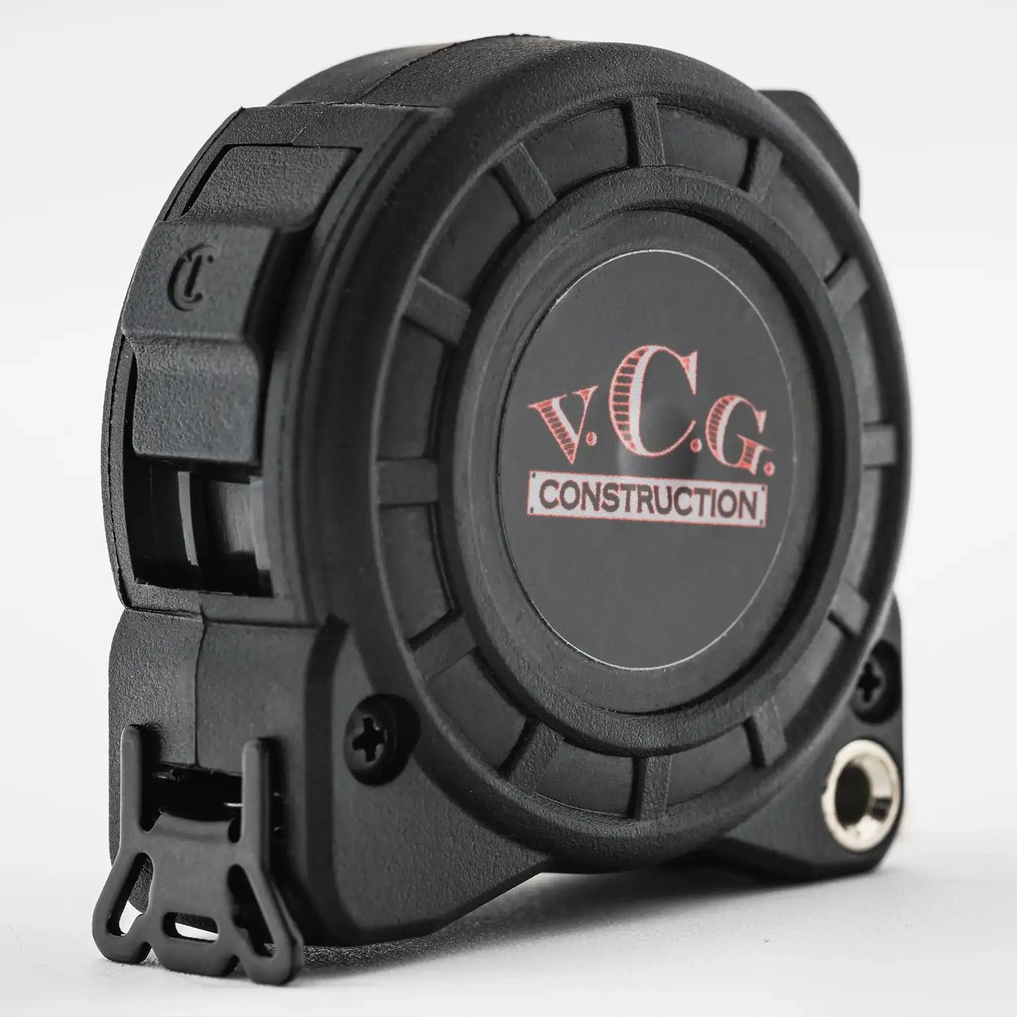 Experience precision on a key chain with the 1/2in x 8' Shockforce Nite Eye Tape Measure – a compact powerhouse enhanced by the VCG Construction logo for a touch of professional pride