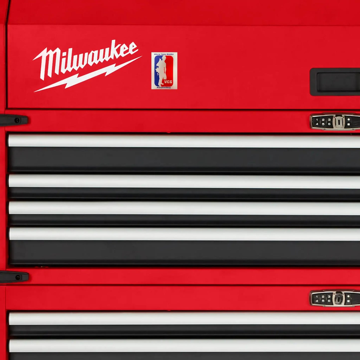 Mechanic's toolbox adorned with the #VeryCoolGang Official Team Member Decal - Elevate your workspace with this eye-catching decal, showcasing your membership in the #VeryCoolGang community. The decal adds a touch of personality to your tools, reflecting your pride in being an official team member. Stand out in style while maintaining a cool and organized toolbox
