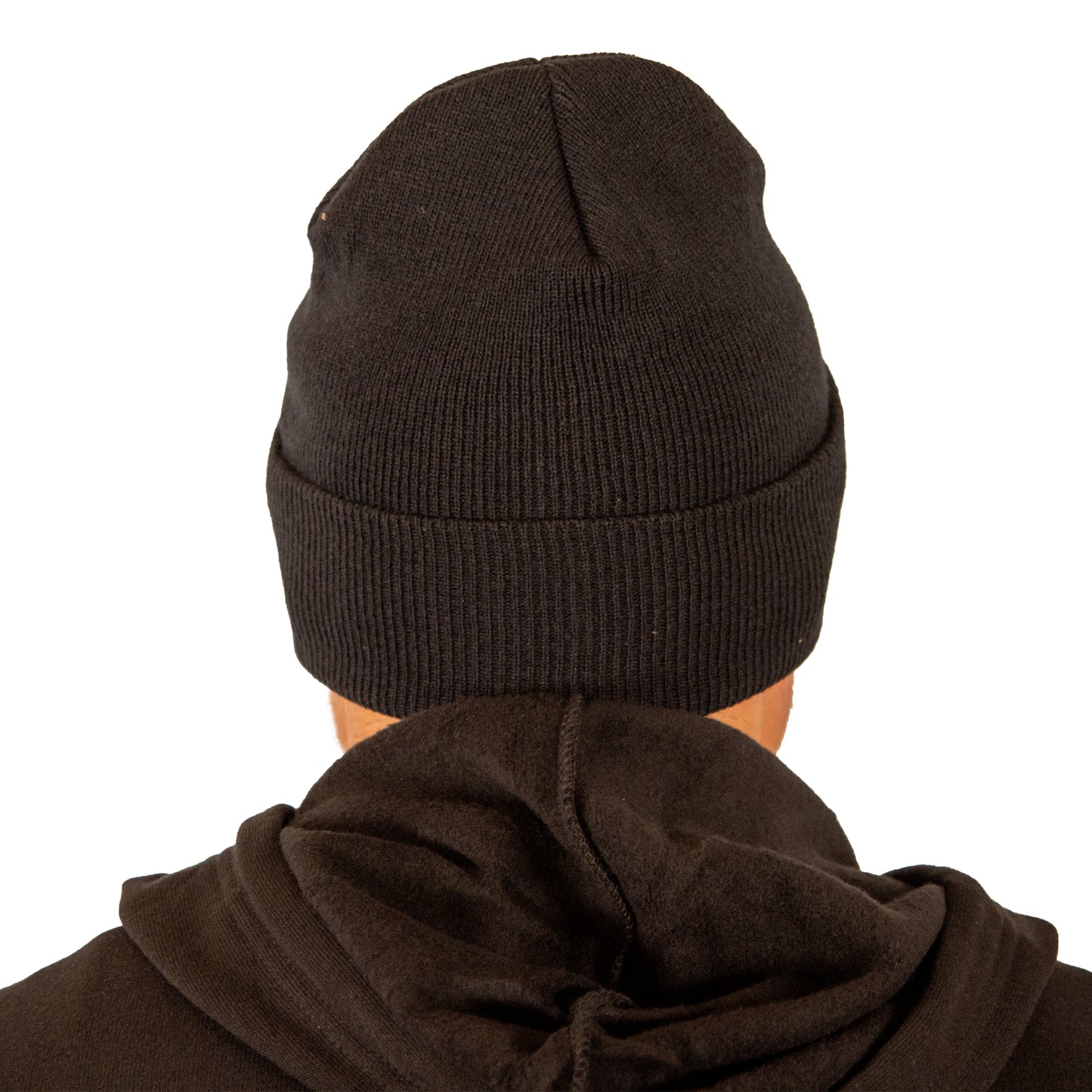 Back view of VCG Construction black knit hat with no visible logo