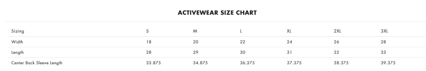 VERYCOOLGANG Thunderbolt Hooded Long Sleeve T-SHIRT Size Chart