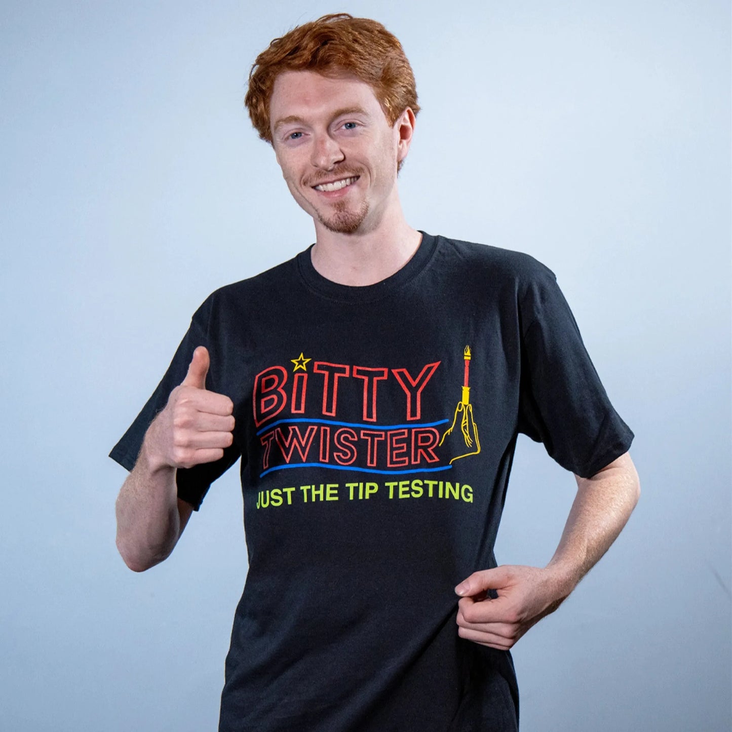 Introducing the Bitty Twister T-shirt, a perfect blend of style and humor. Embrace the playful spirit with the 'JUST THE TIP' Driver bit TESTING design, making a statement that's sure to spark conversations. Crafted for comfort and featuring a touch of wit, this tee is a must-have for those who appreciate a good laugh and quality apparel