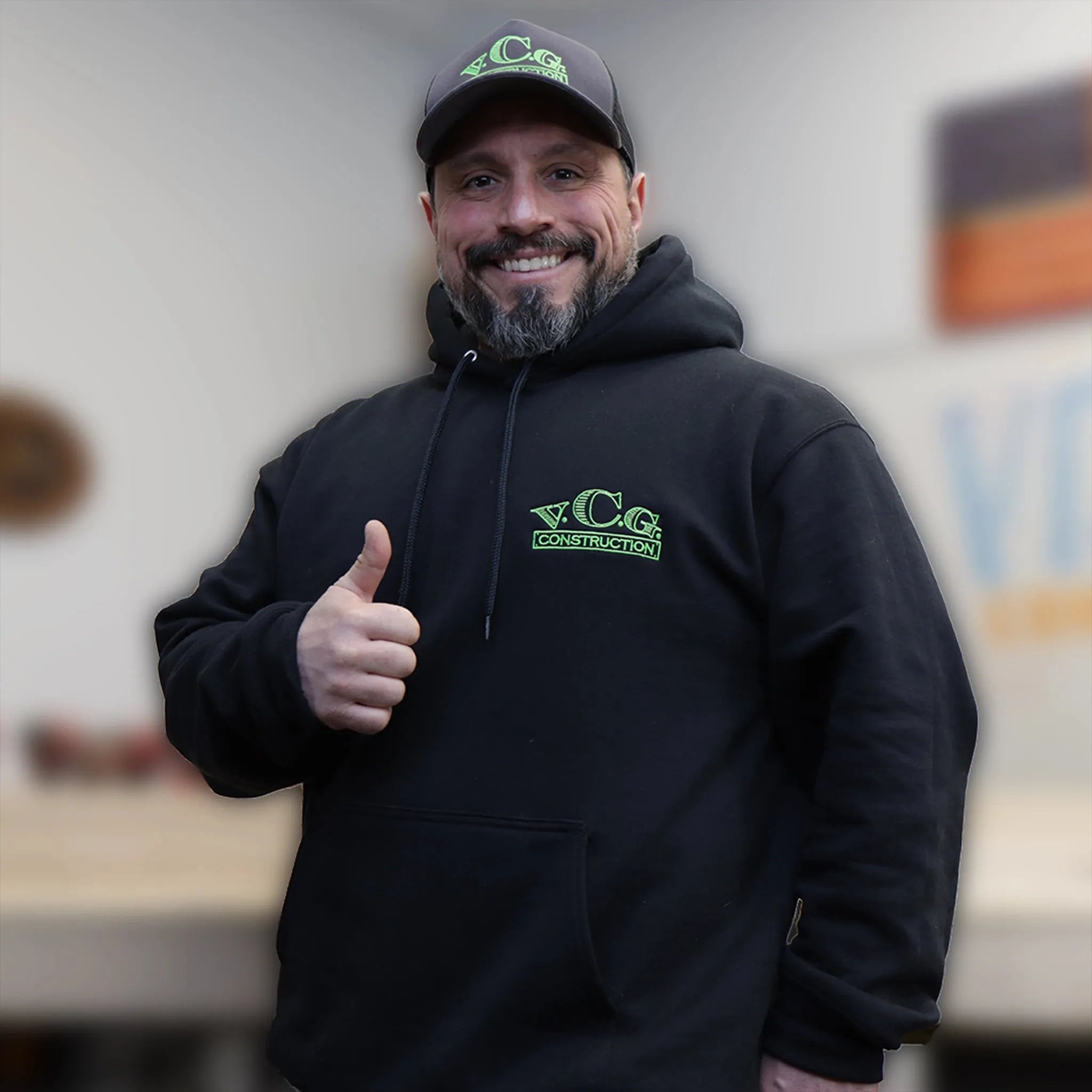 VCG Construction Embroidered Logo High Viz Green Black Hoodie | VCG Store