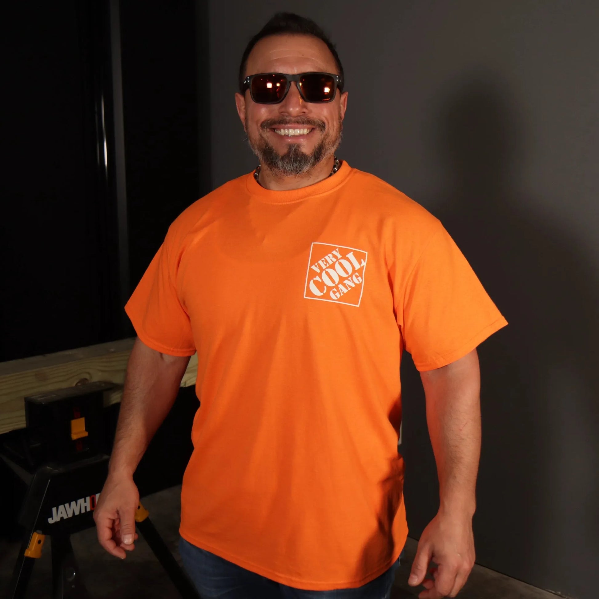 Dress to be seen with our High Visibility Orange Very Cool Gang T-shirt, proudly brought to you by VCG Construction. This vibrant and eye-catching shirt not only offers a bold fashion statement but also ensures that everyone know you enjoy a good tool deal