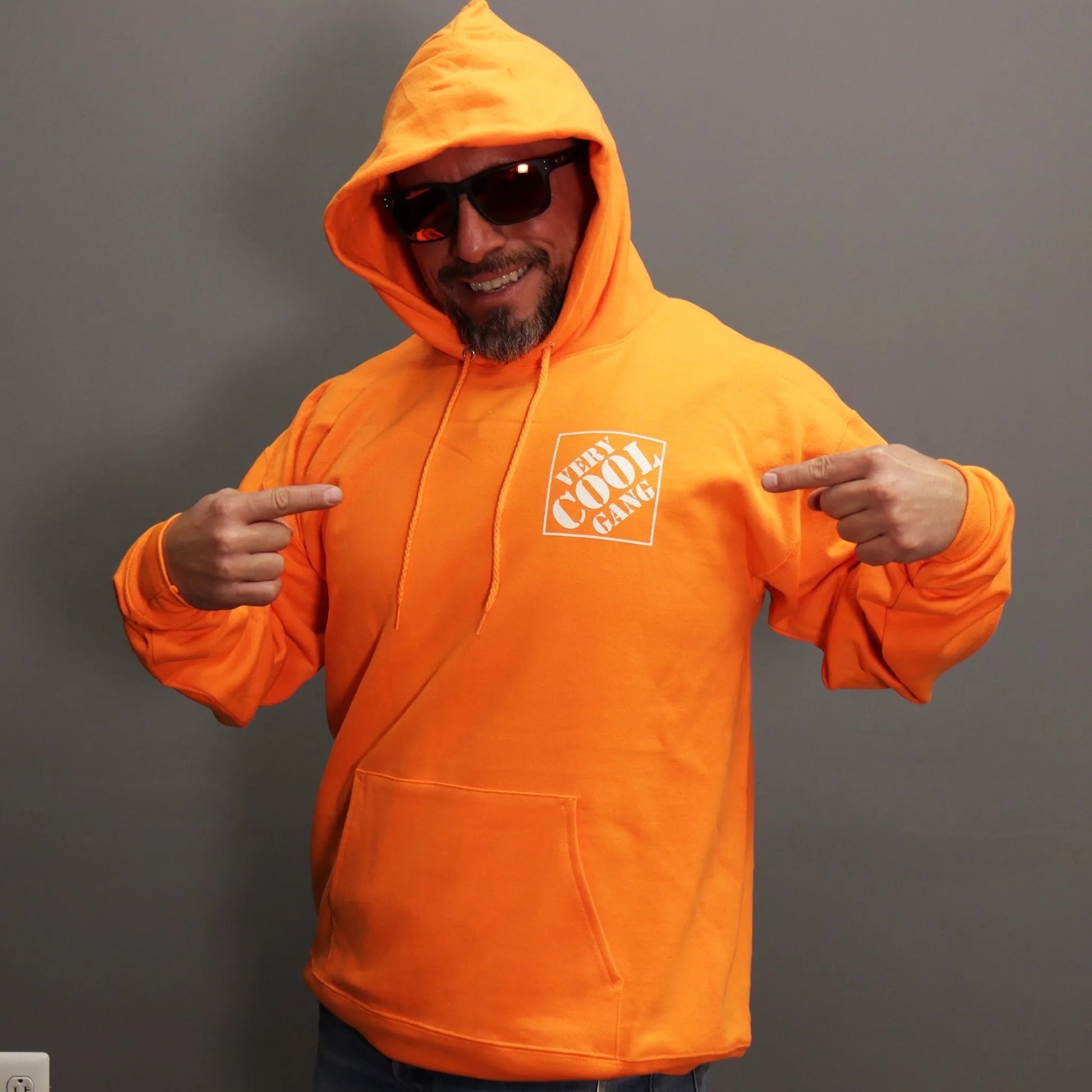 VCG Tool Deals Safety Orange Hoodie up Front VeryCoolGang Logo