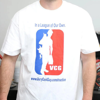 A white cotton T-shirt featuring the front logo of VeryCoolGuys. The logo is a stylish and contemporary design, incorporating vibrant colors and unique graphics. The central focus is on the brand name, 'VeryCoolGuys,' creatively displayed with a combination of bold typography and eye-catching symbols. The background complements the design, enhancing the overall aesthetic appeal. This T-shirt is a fashionable and statement piece that reflects the trendy and cool vibe associated with the VeryCoolGuys brand